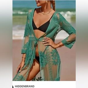 Hidden brand embroidered Crochet Green Lace Swim Cover-Up